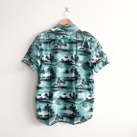 Billabong Mens Summer Shirt Button Down Short Sleeve Palm Print Green Large - Picture 2 of 7
